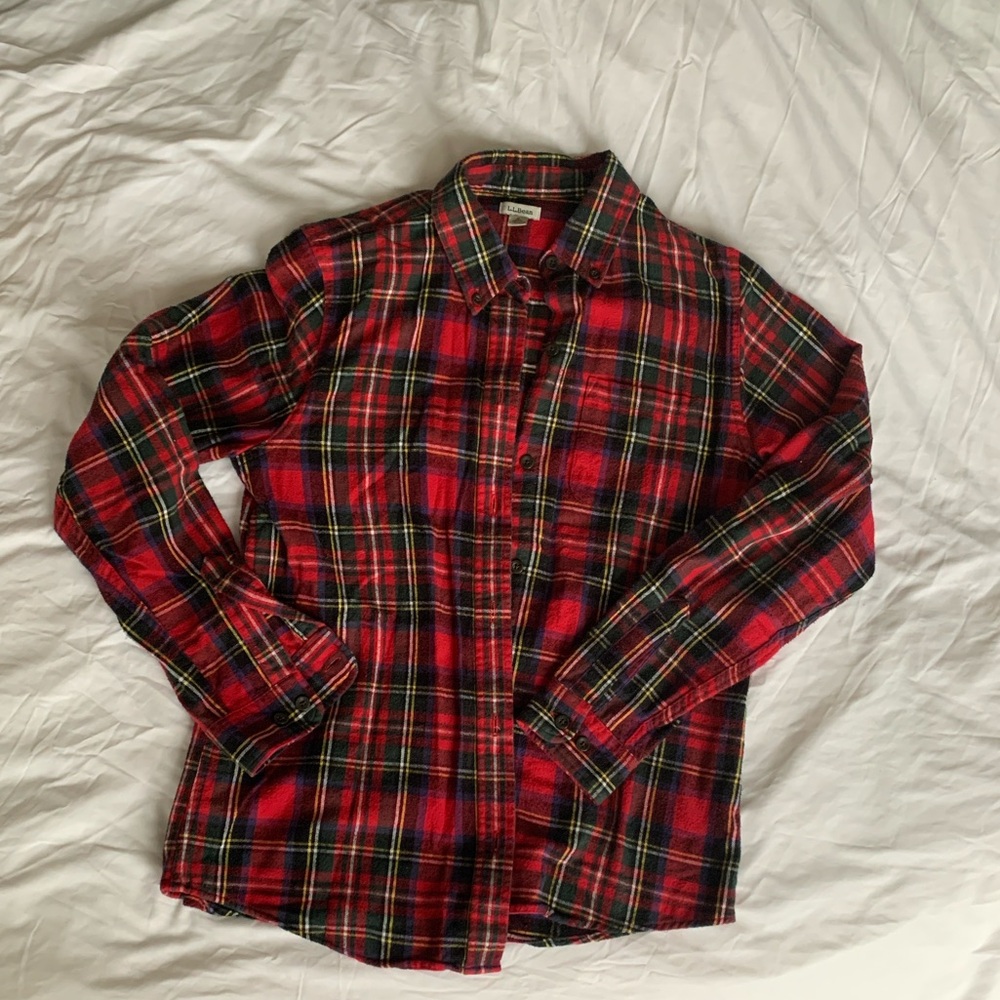 LL Bean Red Plaid Flannel Long Sleeve
